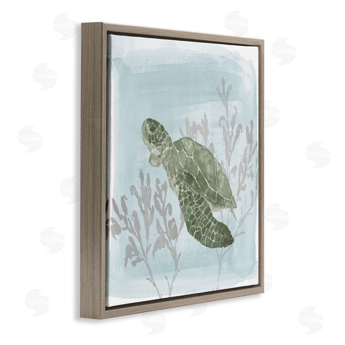 Lucille Price Sea Turtle Swimming Coral Scene Brown Floating Frame Canvas Wall Art Print