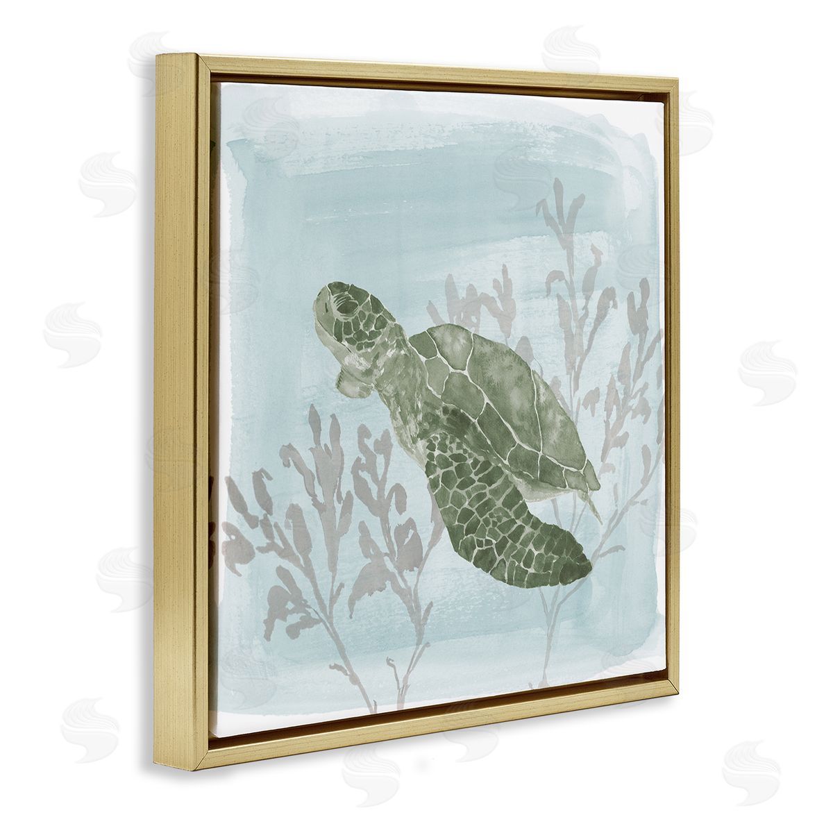 Lucille Price Sea Turtle Swimming Coral Scene Gold Floating Frame Canvas Wall Art Print