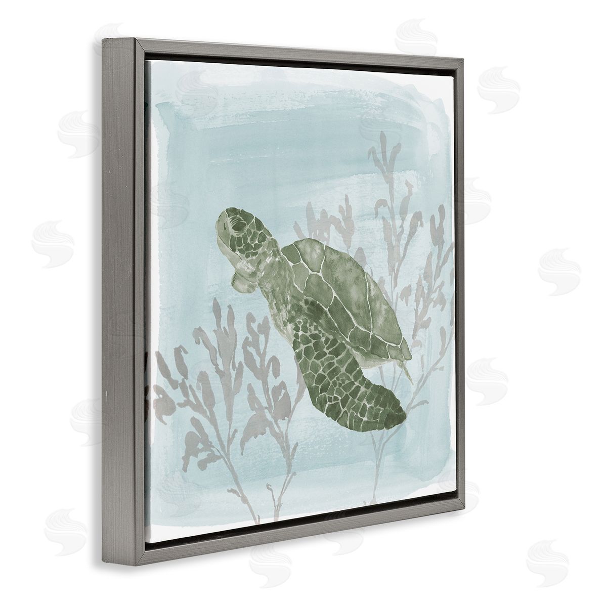 Lucille Price Sea Turtle Swimming Coral Scene Gray Floating Frame Canvas Wall Art Print