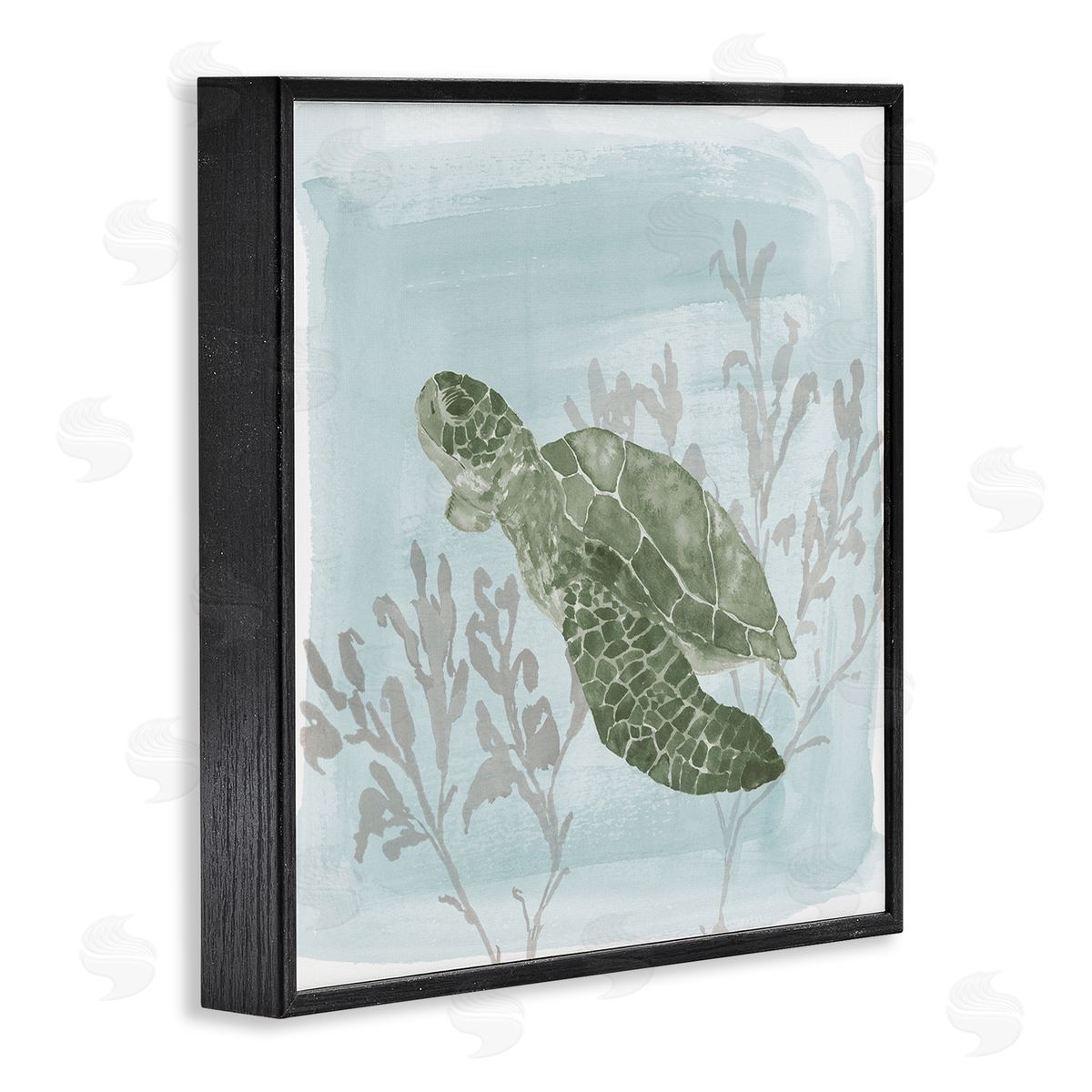 Lucille Price Sea Turtle Swimming Coral Scene Black Framed Glicee Wall Art Print
