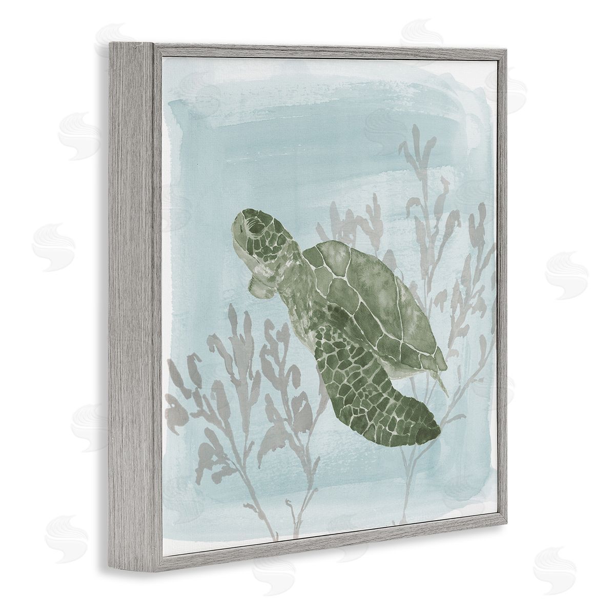 Lucille Price Sea Turtle Swimming Coral Scene Gray Framed Glicee Wall Art Print