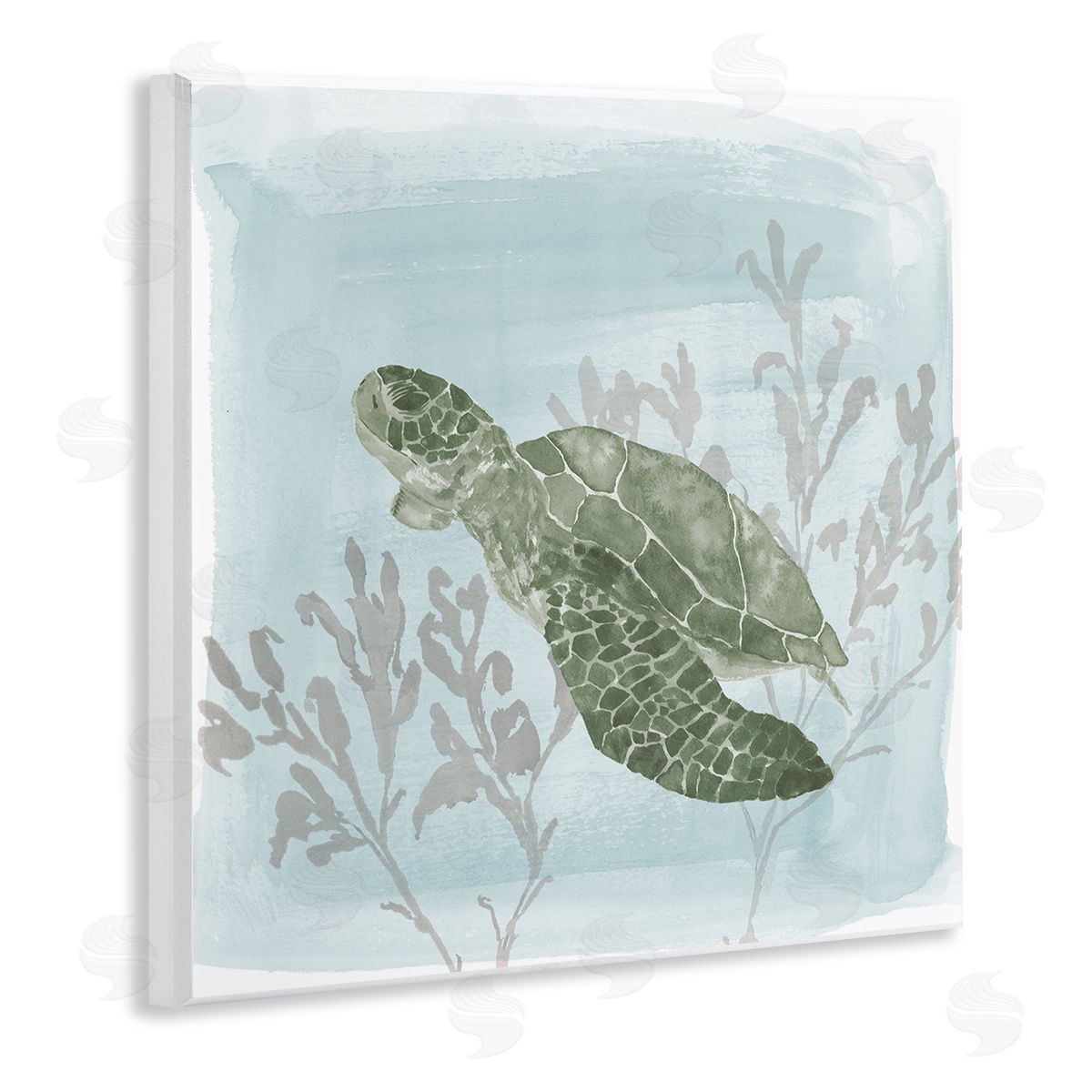 Lucille Price Sea Turtle Swimming Coral Scene Wooden Wall Plaque Art Print