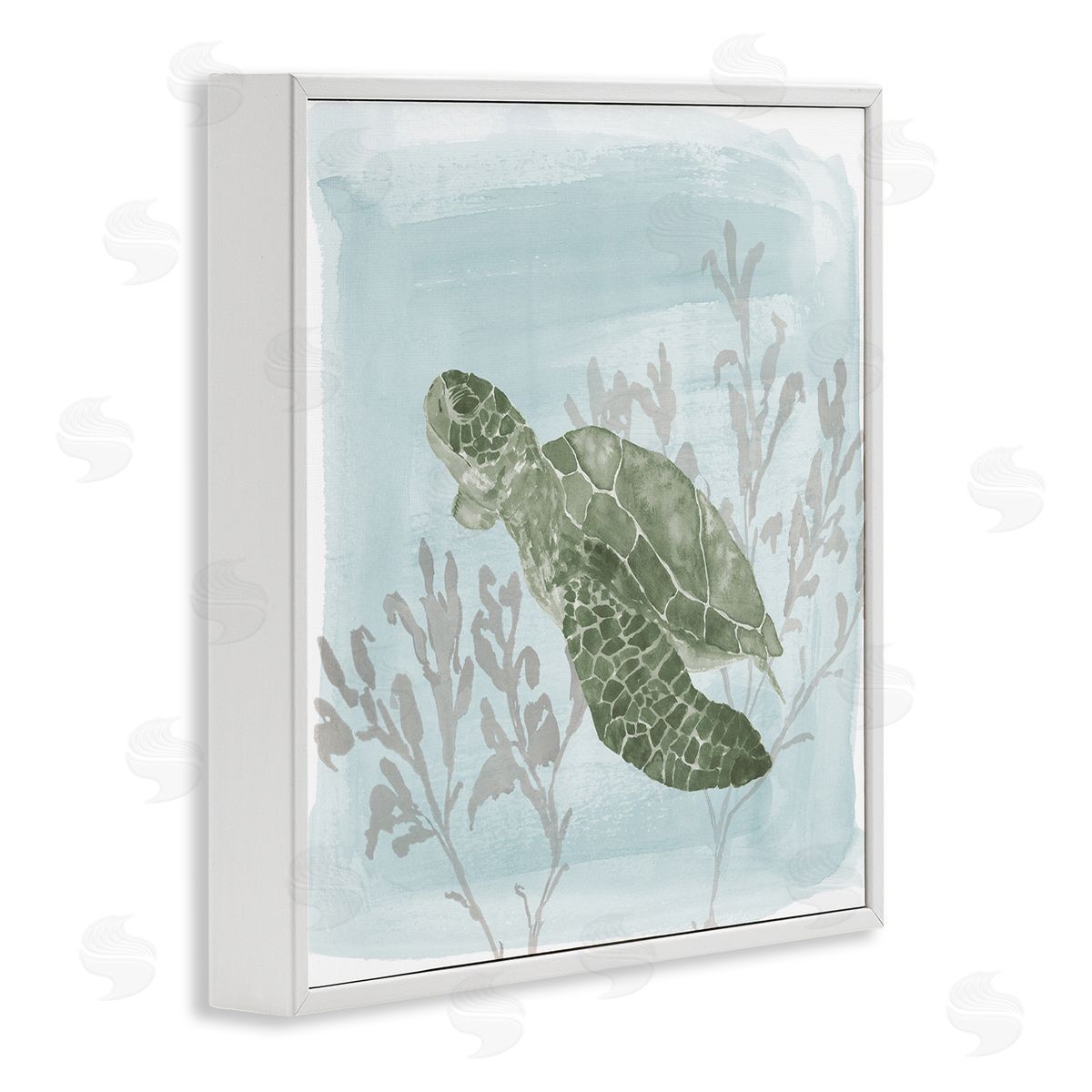 Lucille Price Sea Turtle Swimming Coral Scene White Framed Glicee Wall Art Print