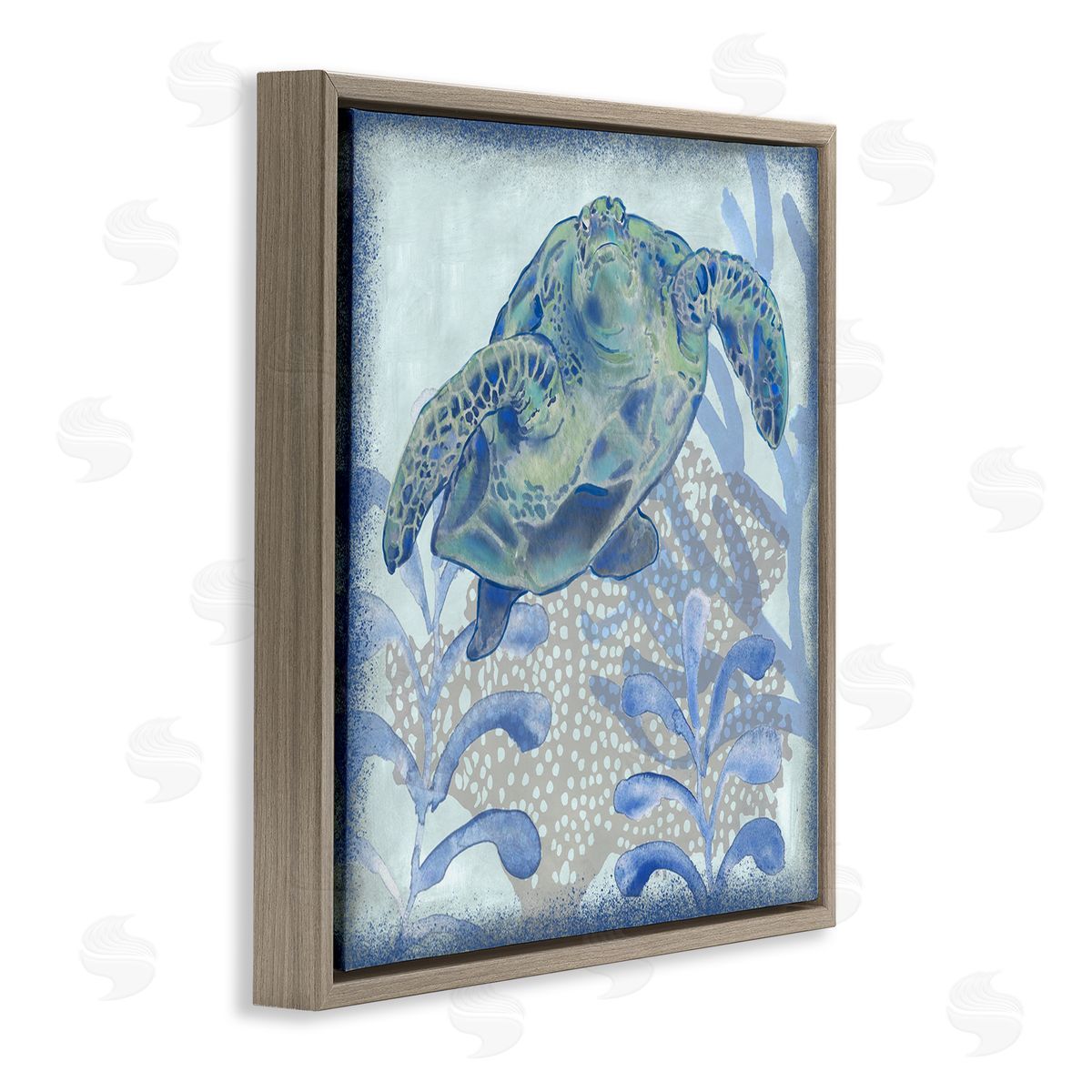 Erica Christopher Vivid Tortoise Layered Aquatic Plants Brown Floating Frame Canvas Wall Art Print