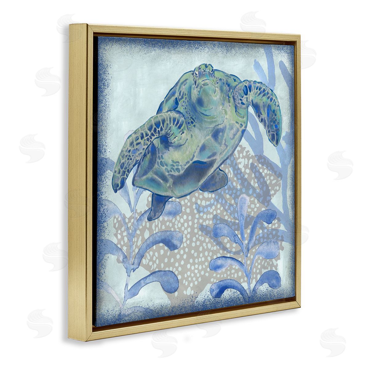 Erica Christopher Vivid Tortoise Layered Aquatic Plants Gold Floating Frame Canvas Wall Art Print