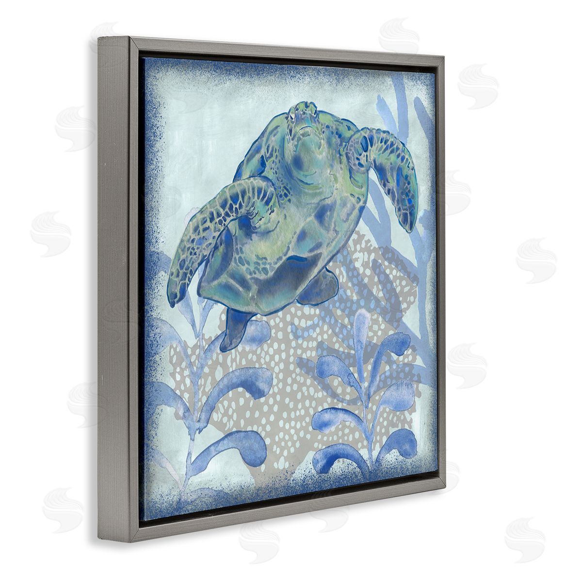 Erica Christopher Vivid Tortoise Layered Aquatic Plants Gray Floating Frame Canvas Wall Art Print
