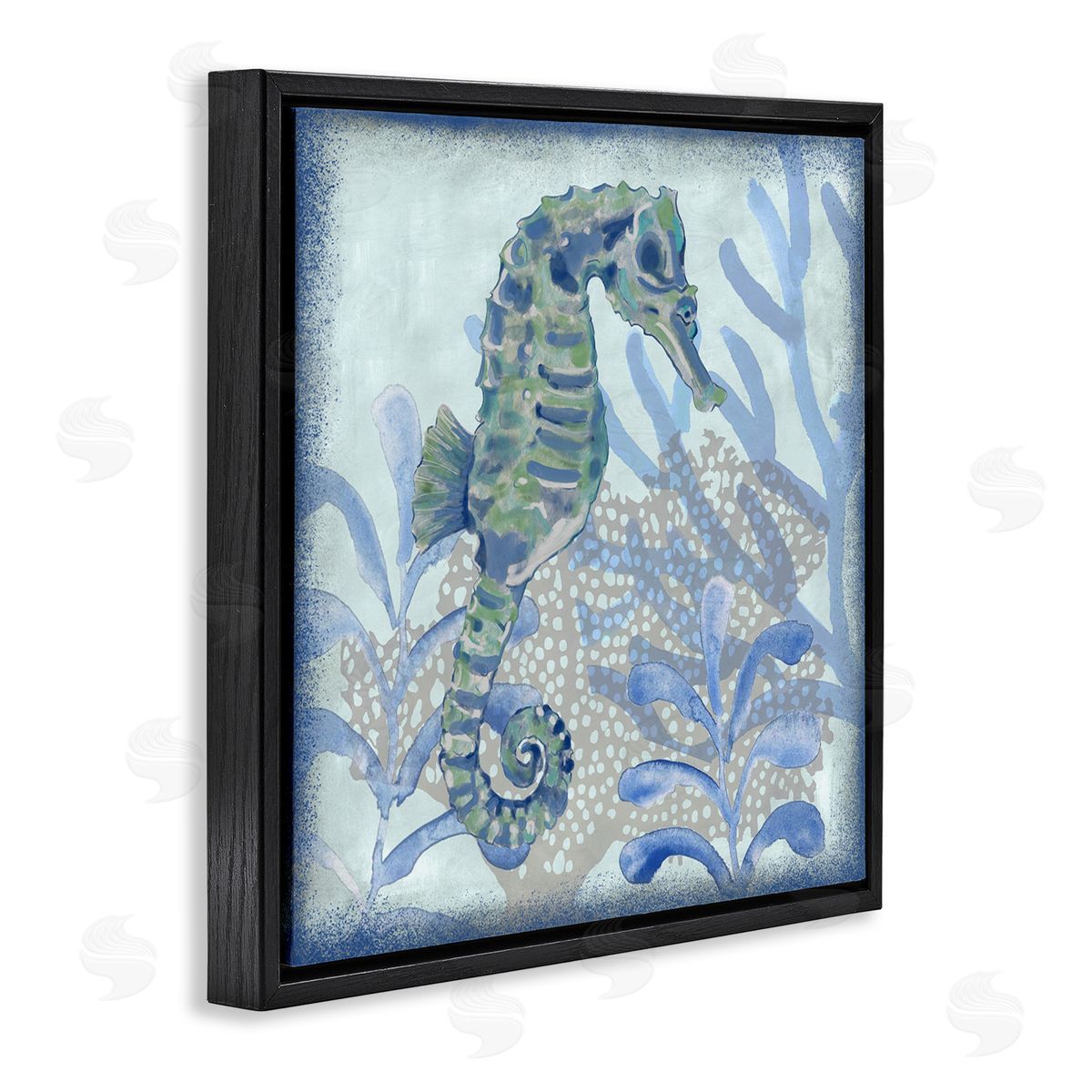 Erica Christopher Seahorse Underwater Coral Botanicals Black Floating Frame Canvas Wall Art Print
