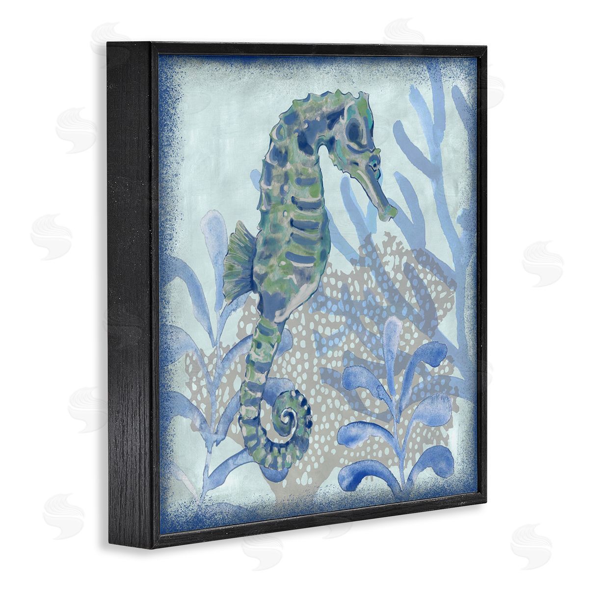 Erica Christopher Seahorse Underwater Coral Botanicals Black Framed Glicee Wall Art Print