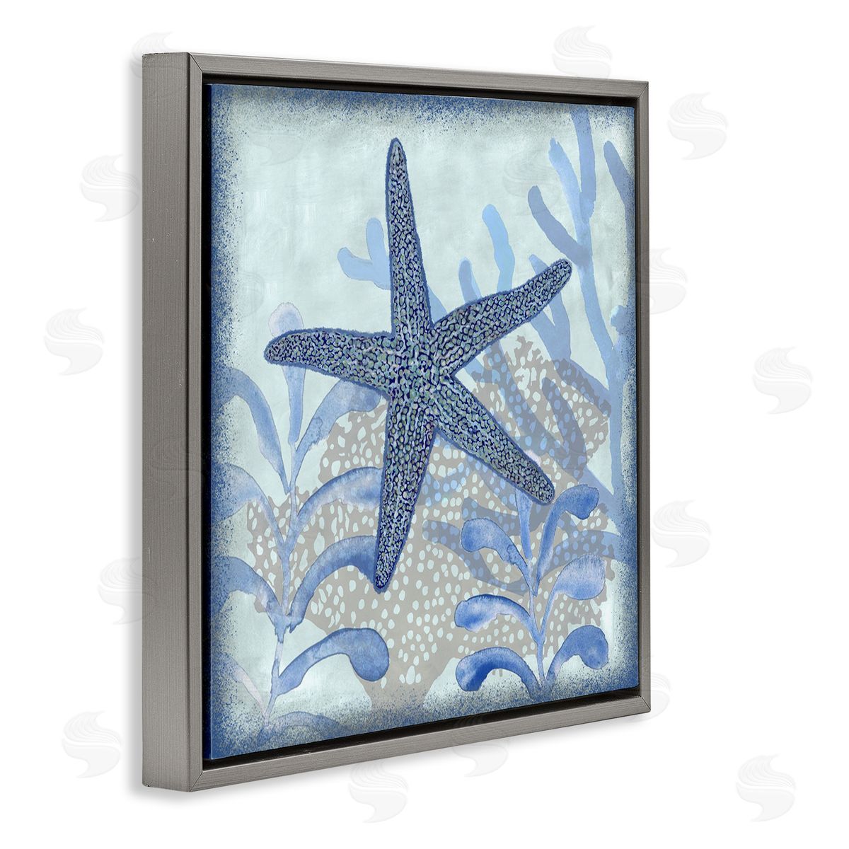 Erica Christopher Vivid Blue Starfish Marine Life Gray Floating Frame Canvas Wall Art Print