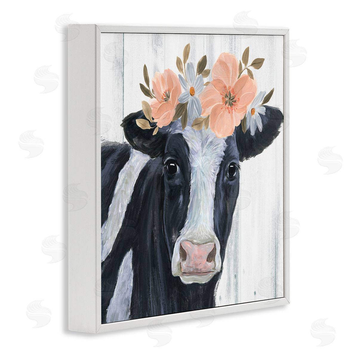 Annie Warren Pink Blossoms Cow Portrait White Framed Glicee Wall Art Print