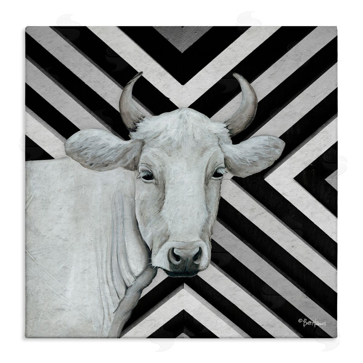 Britt Hallowell White Cattle Chevron Stripes Stretched Canvas Wall Art Print
