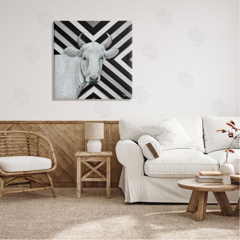 Britt Hallowell White Cattle Chevron Stripes Canvas Wall Art in Room