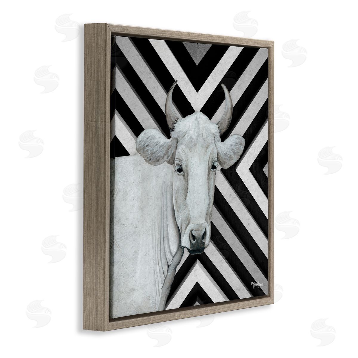 Britt Hallowell White Cattle Chevron Stripes Brown Floating Frame Canvas Wall Art Print