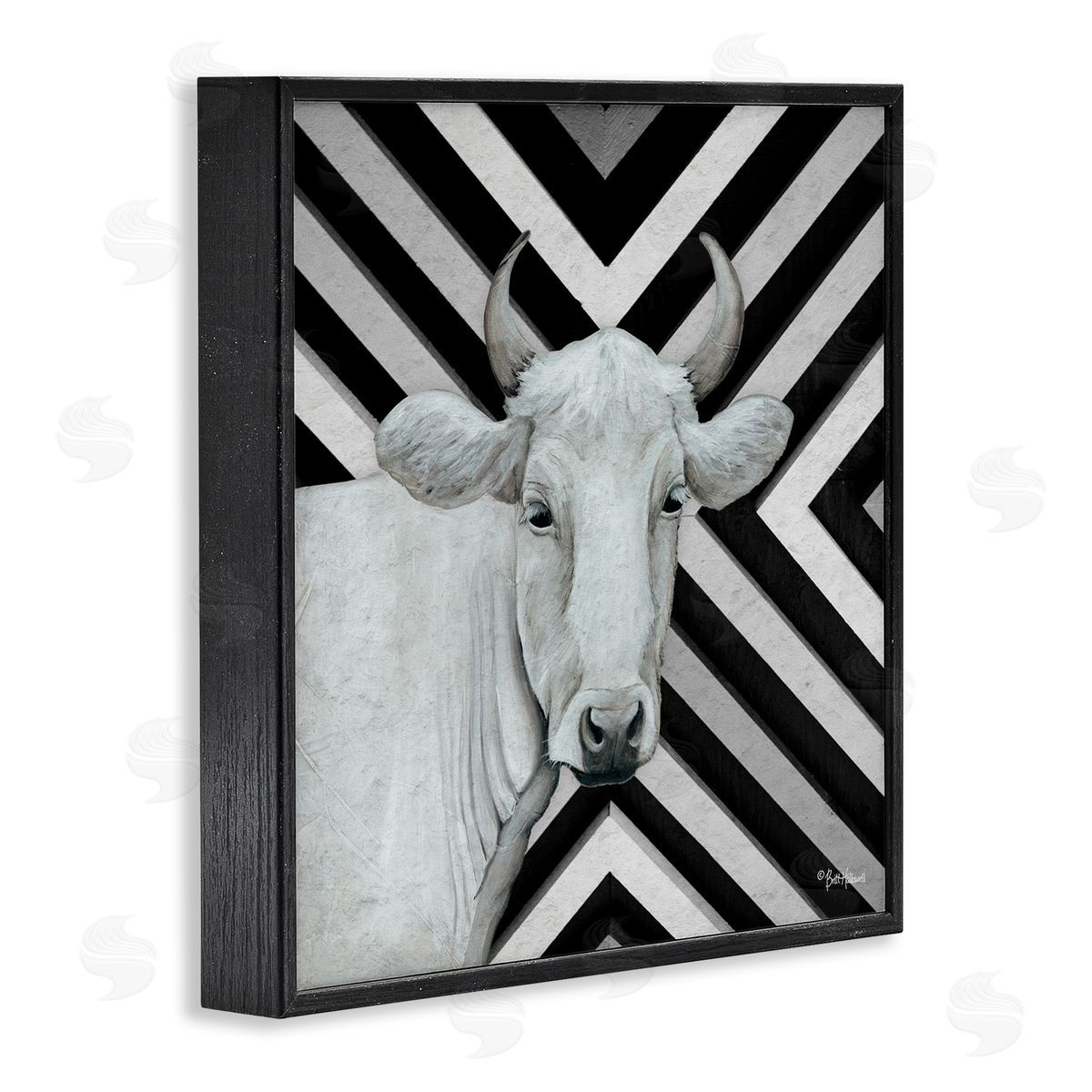 Britt Hallowell White Cattle Chevron Stripes Black Framed Glicee Wall Art Print