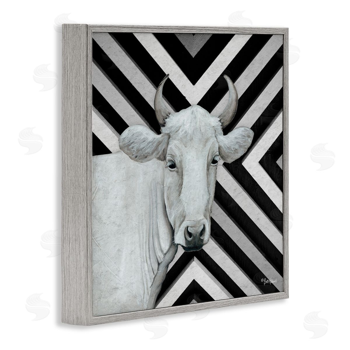 Britt Hallowell White Cattle Chevron Stripes Gray Framed Glicee Wall Art Print