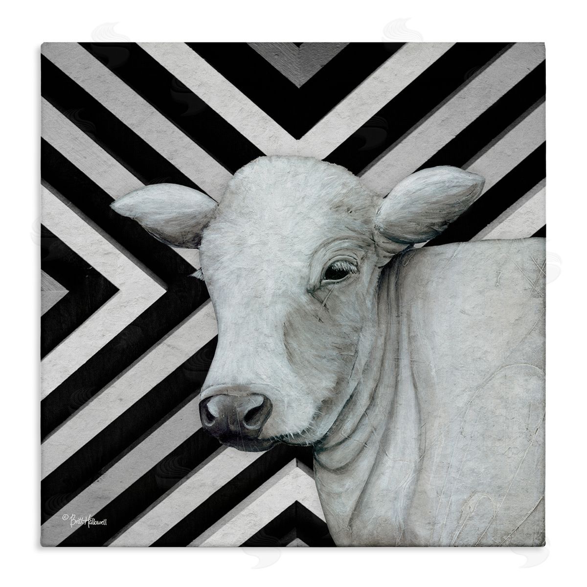 Britt Hallowell Cow Portrait Stripes Pattern Stretched Canvas Wall Art Print