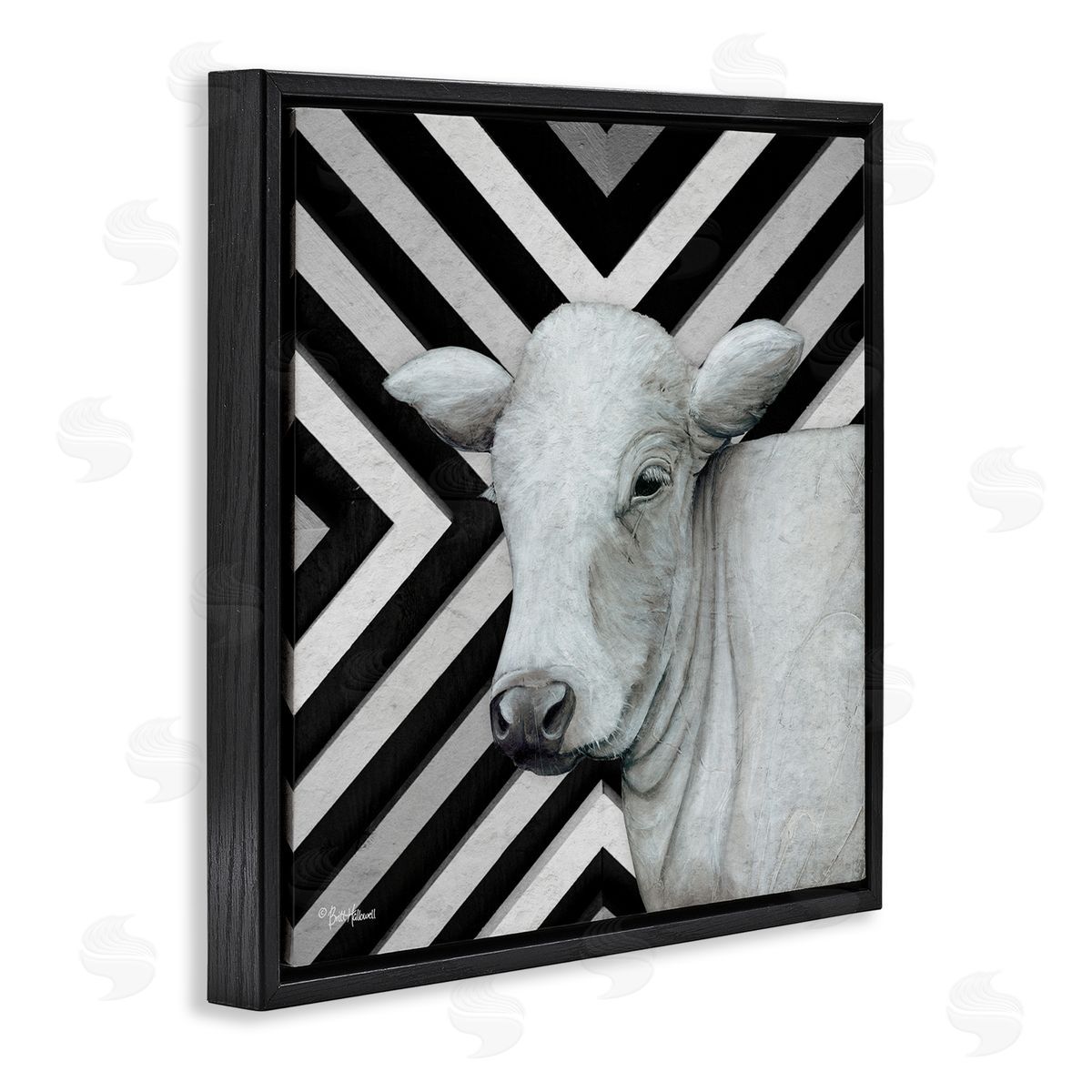Britt Hallowell Cow Portrait Stripes Pattern Black Floating Frame Canvas Wall Art Print