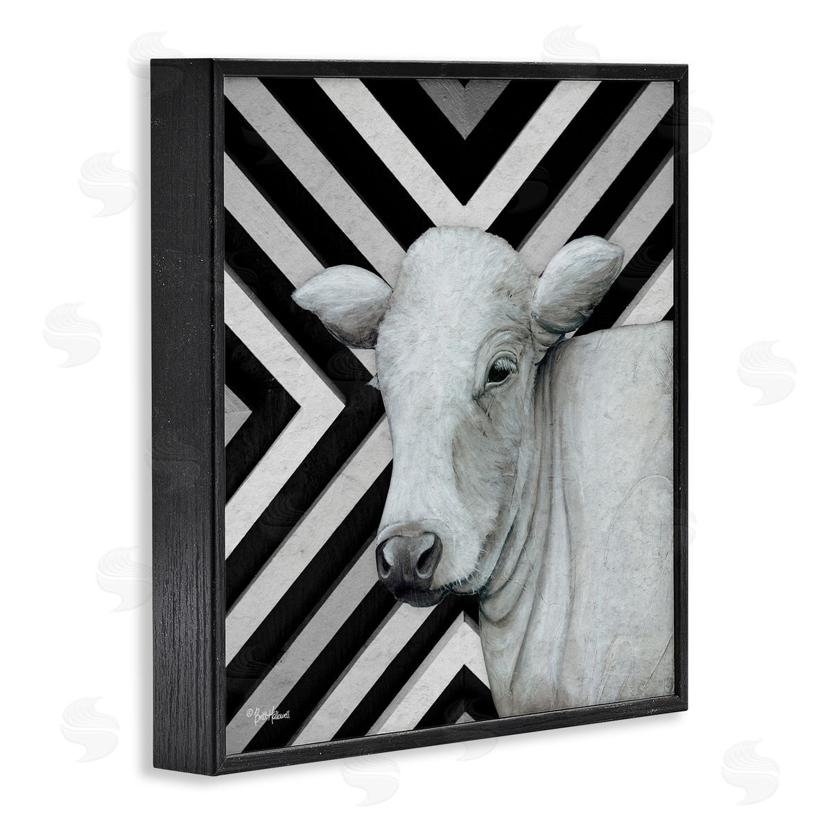 Britt Hallowell Cow Portrait Stripes Pattern Black Framed Glicee Wall Art Print