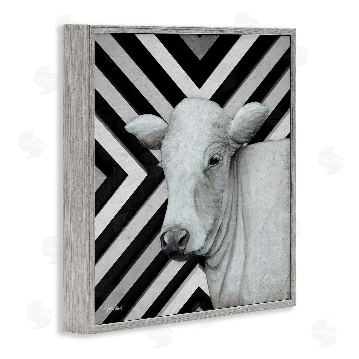 Britt Hallowell Cow Portrait Stripes Pattern Gray Framed Glicee Wall Art Print