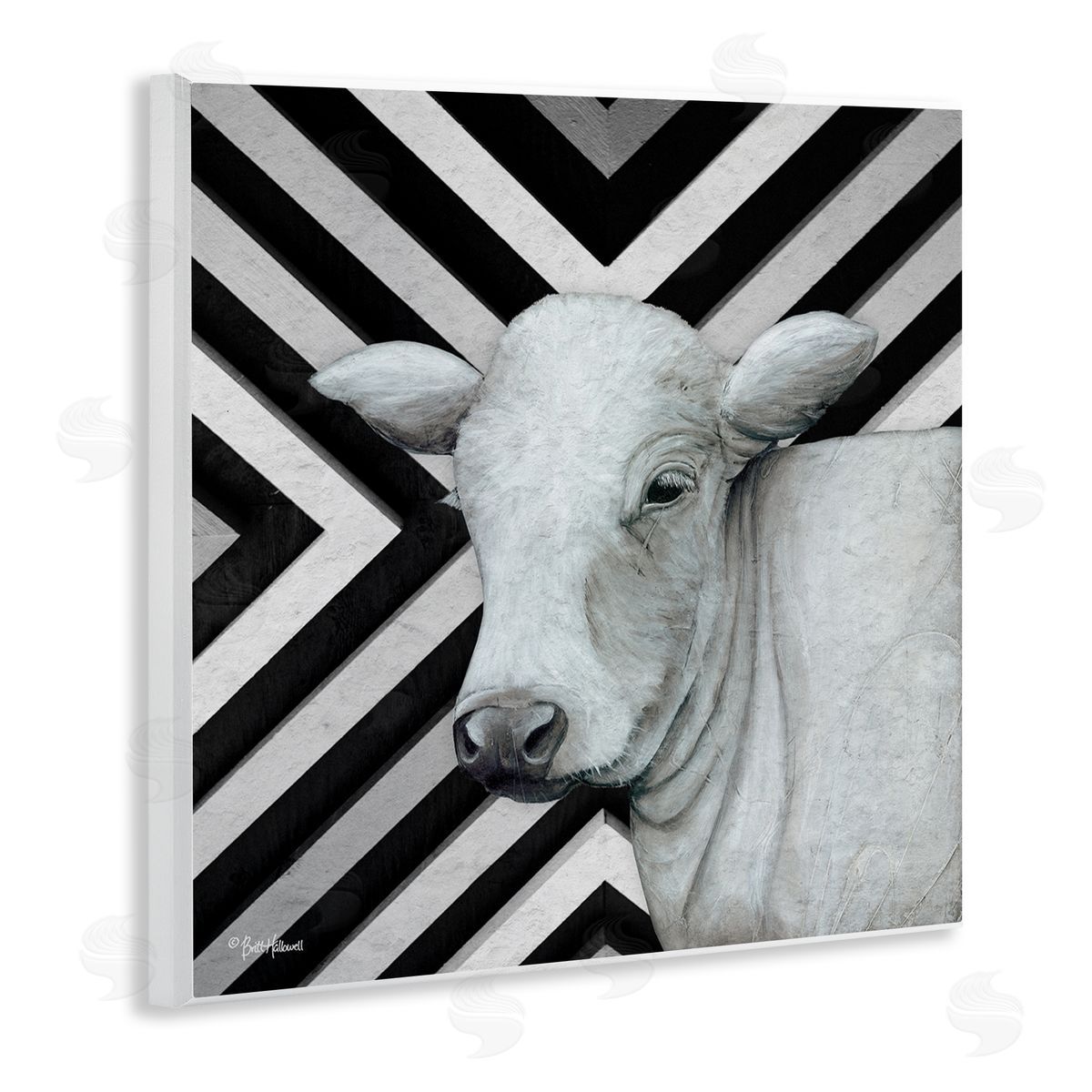 Britt Hallowell Cow Portrait Stripes Pattern Wooden Wall Plaque Art Print