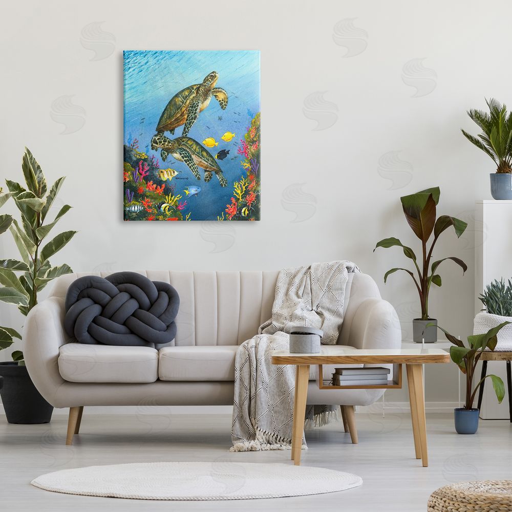 Dave Bartholet Sea Turtles Swimming Underwater Reef