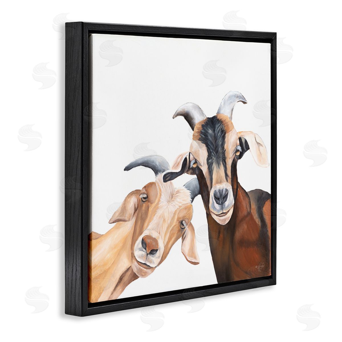 Happy Goat Smiling Animals Black Floating Frame Canvas Wall Art, Home Decor by Diane Fifer