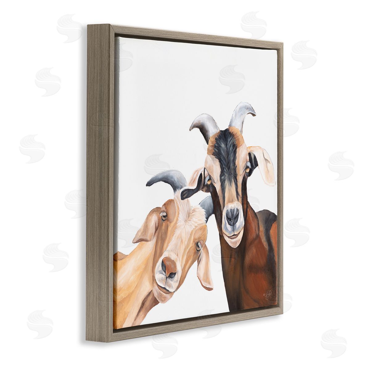 Happy Goat Smiling Animals Brown Floating Frame Canvas Wall Art, Home Decor by Diane Fifer
