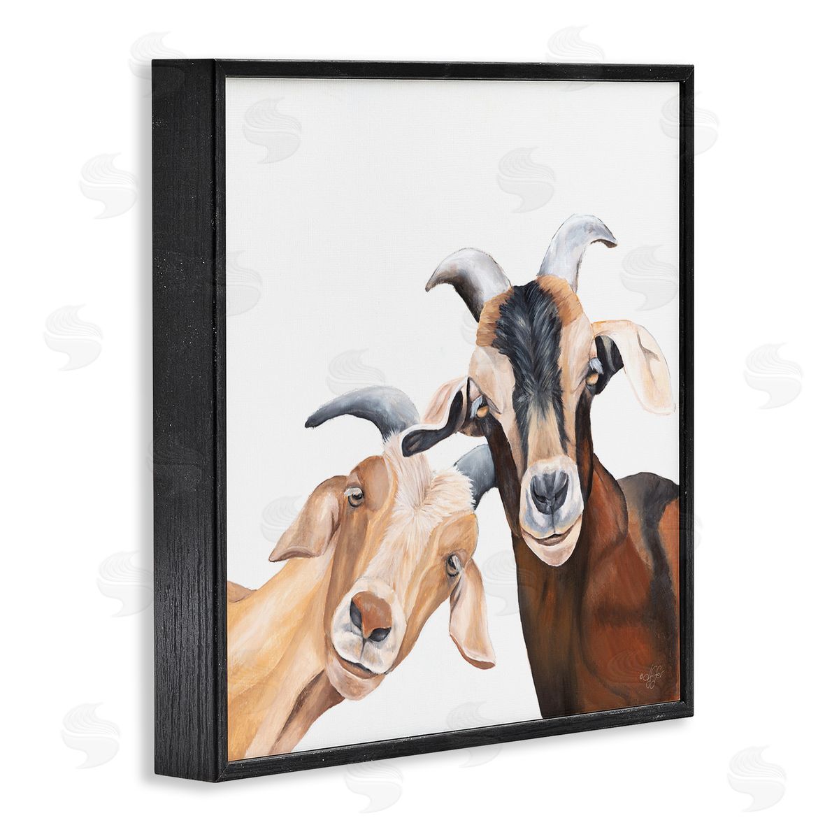 Happy Goat Smiling Animals Black Frame Print Wall Art, Home Decor by Diane Fifer