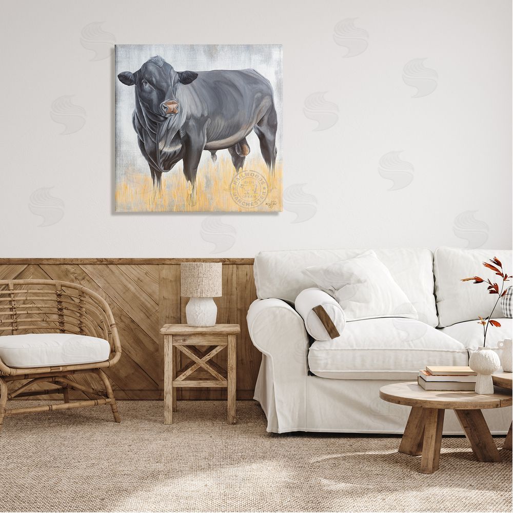 Diane Fifer Stoic Cattle Farm Portrait Canvas Wall Art in Room