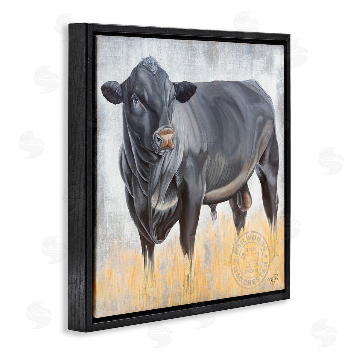 Diane Fifer Stoic Cattle Farm Portrait Black Floating Frame Canvas Wall Art Print