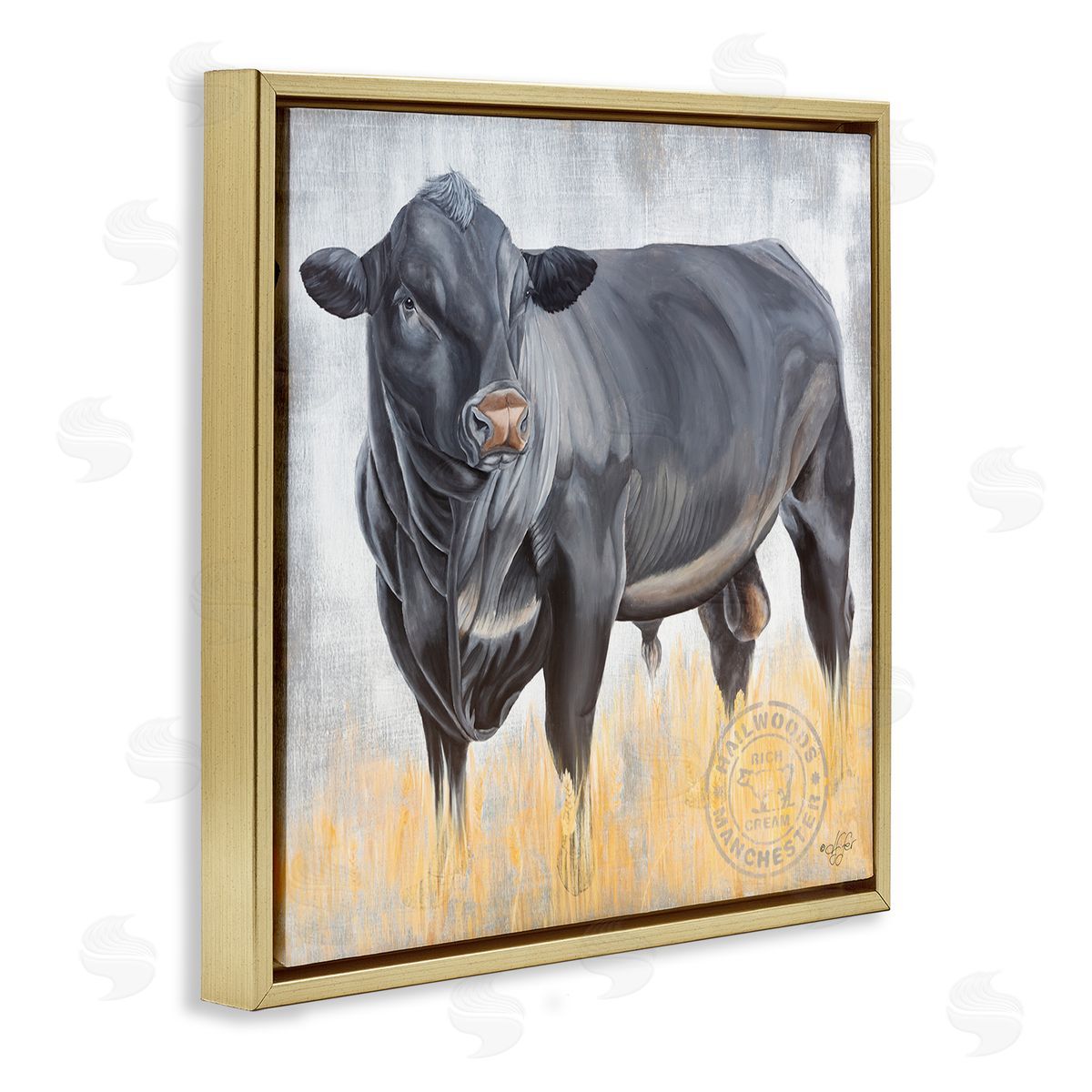 Diane Fifer Stoic Cattle Farm Portrait Gold Floating Frame Canvas Wall Art Print