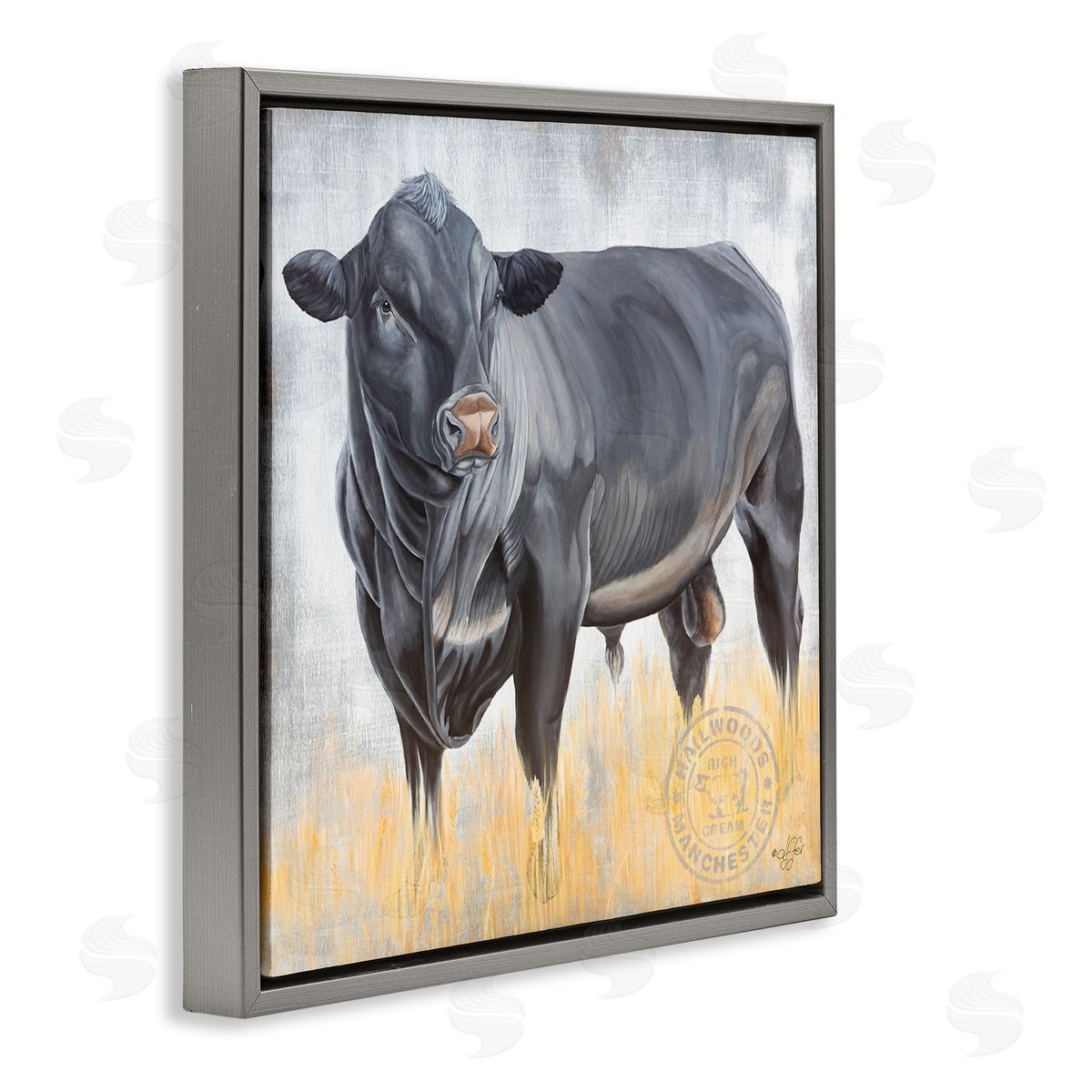 Diane Fifer Stoic Cattle Farm Portrait Gray Floating Frame Canvas Wall Art Print