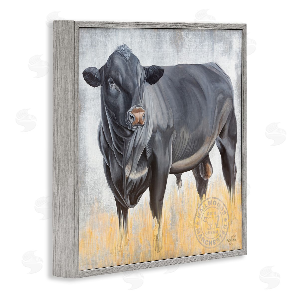 Diane Fifer Stoic Cattle Farm Portrait Gray Framed Glicee Wall Art Print