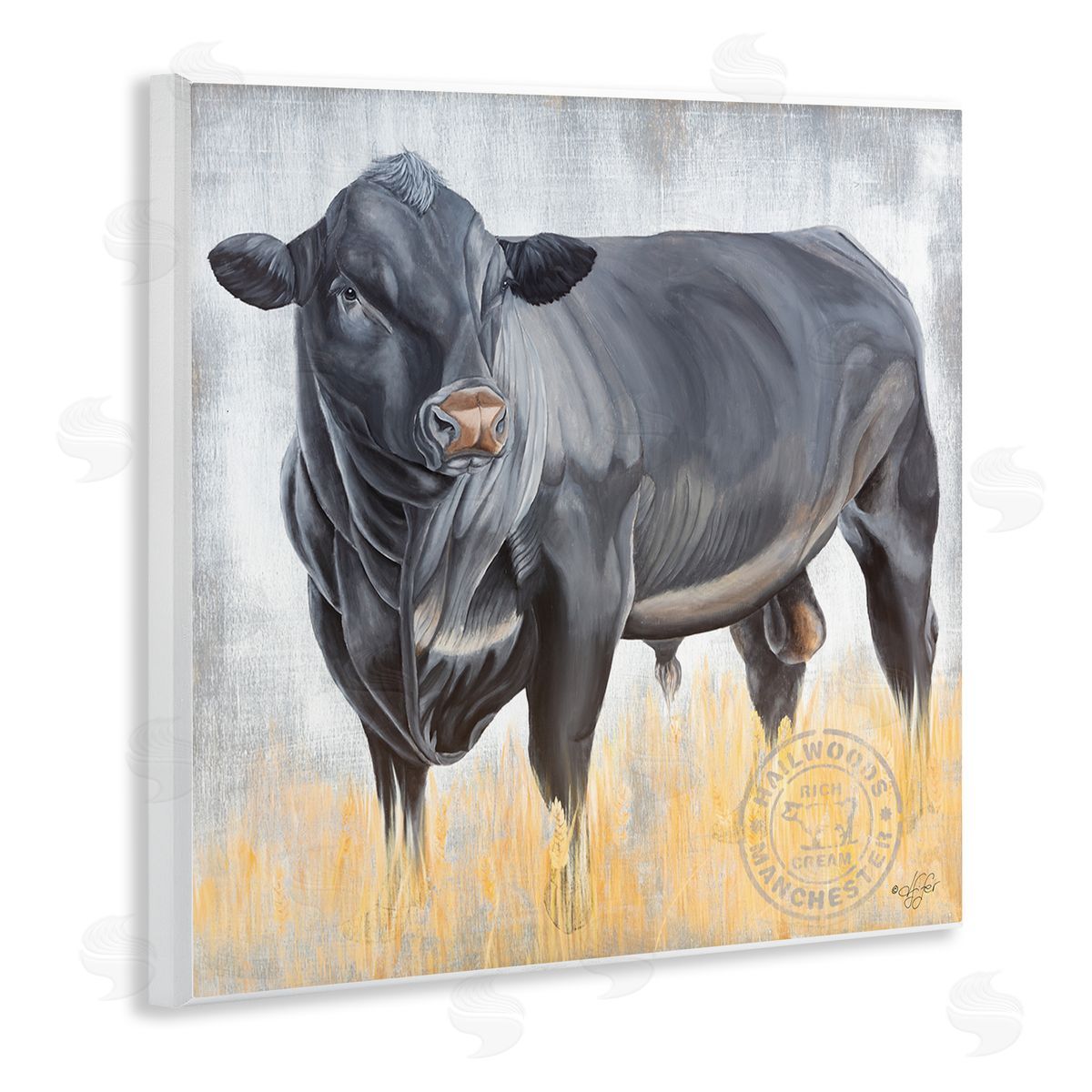 Diane Fifer Stoic Cattle Farm Portrait Wooden Wall Plaque Art Print