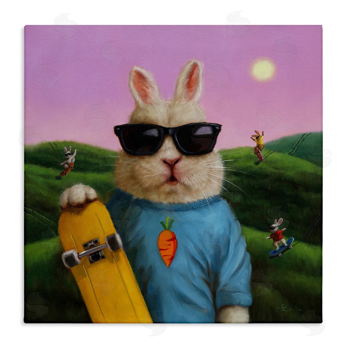 Lucia Heffernan Funny Rabbit Skateboarding Park Stretched Canvas Wall Art Print