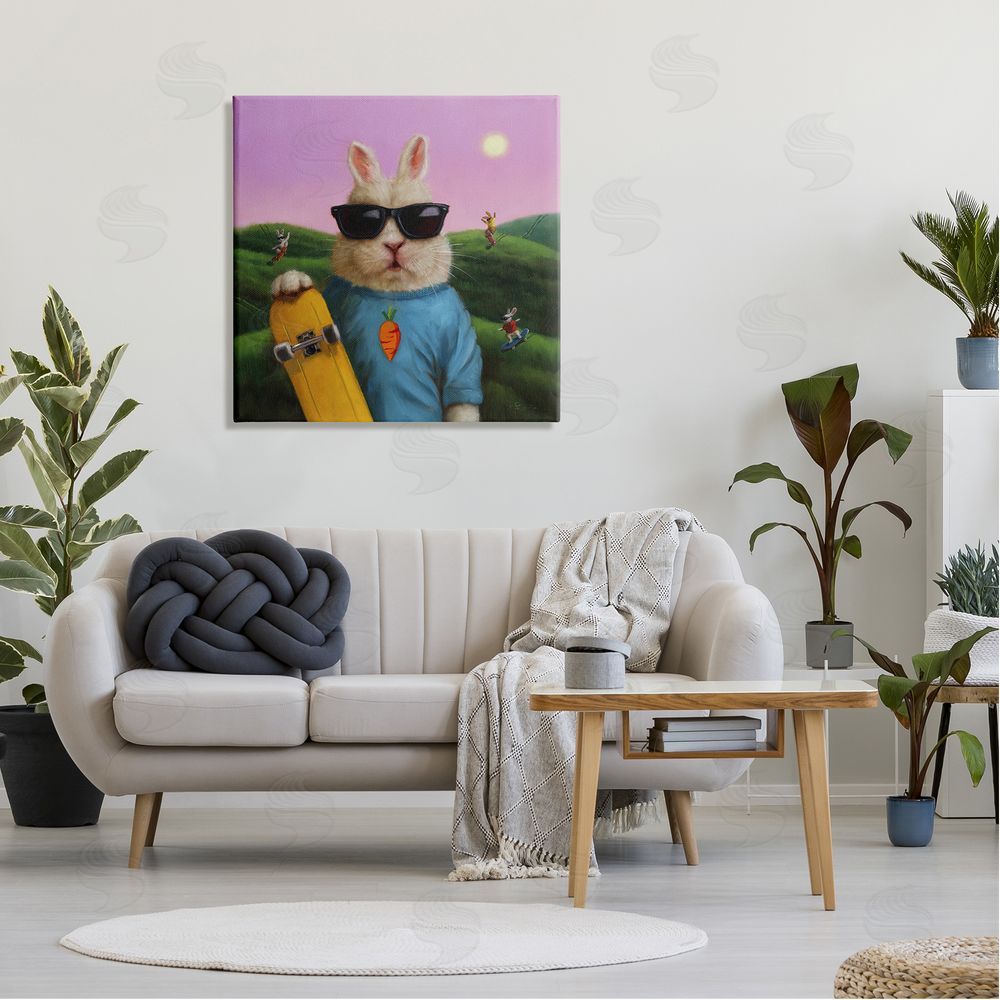Lucia Heffernan Funny Rabbit Skateboarding Park Canvas Wall Art in Room