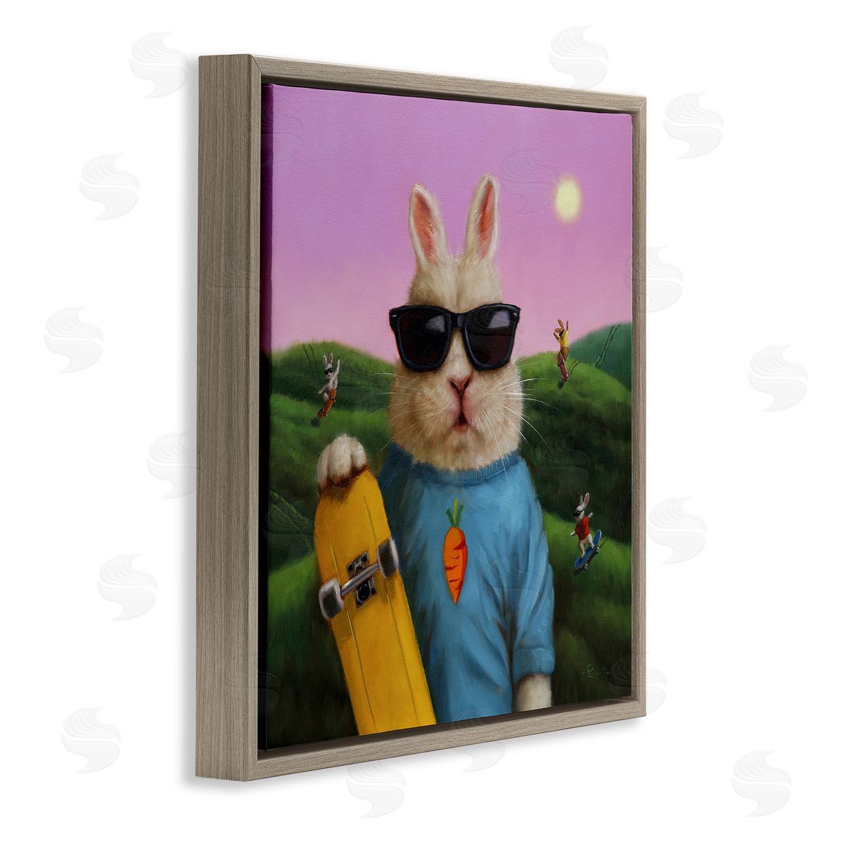 Lucia Heffernan Funny Rabbit Skateboarding Park Brown Floating Frame Canvas Wall Art Print
