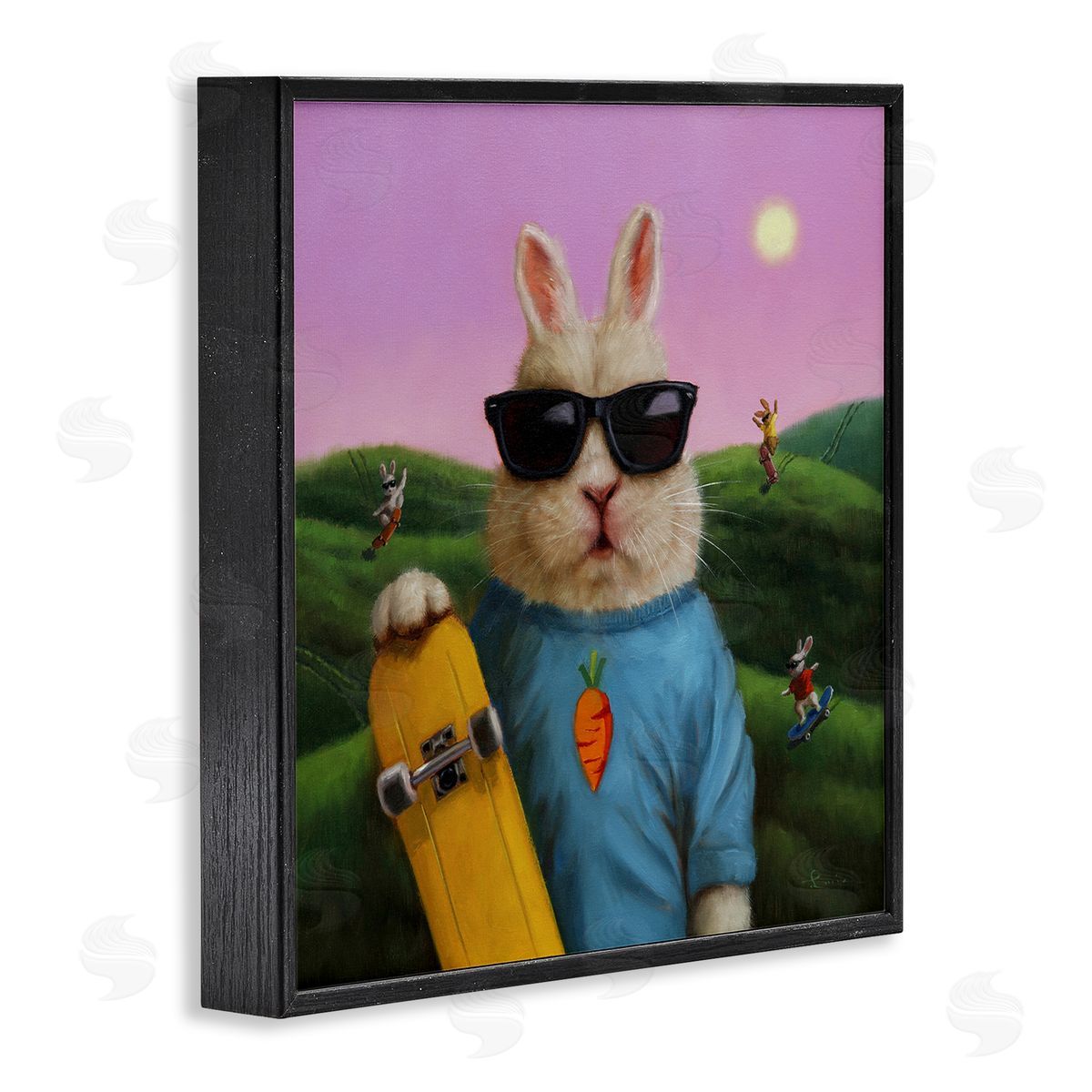 Lucia Heffernan Funny Rabbit Skateboarding Park Black Framed Glicee Wall Art Print