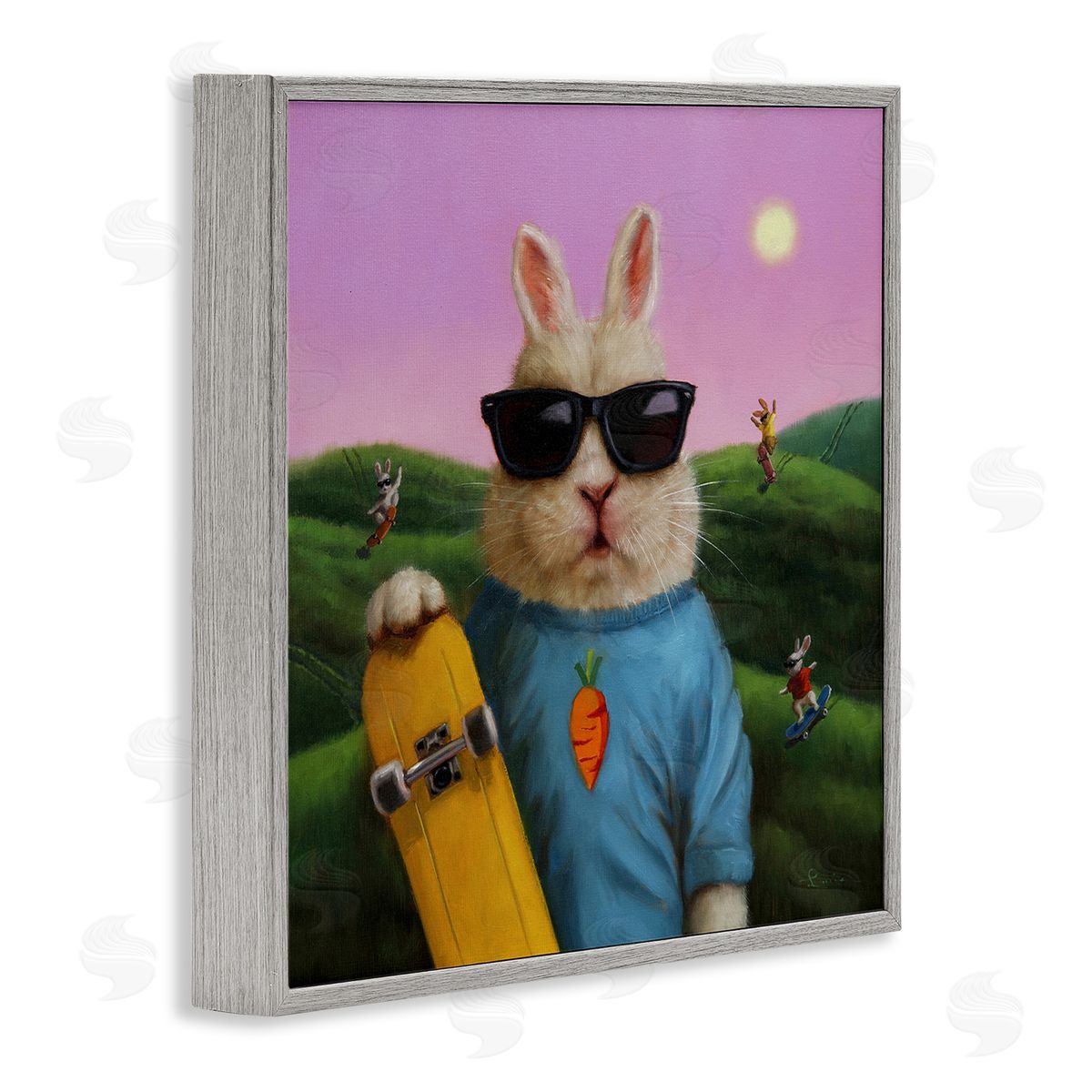 Lucia Heffernan Funny Rabbit Skateboarding Park Gray Framed Glicee Wall Art Print