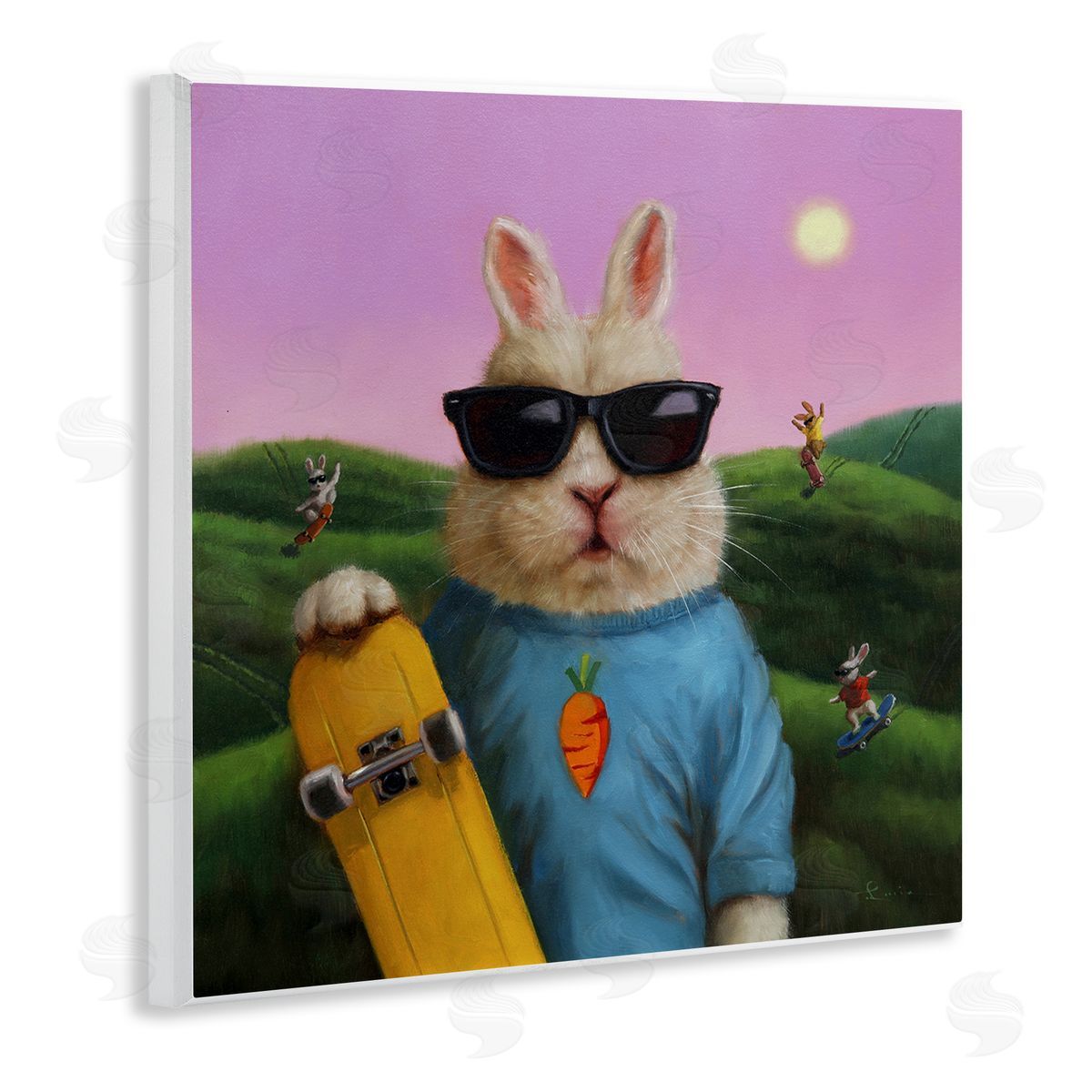 Lucia Heffernan Funny Rabbit Skateboarding Park Wooden Wall Plaque Art Print