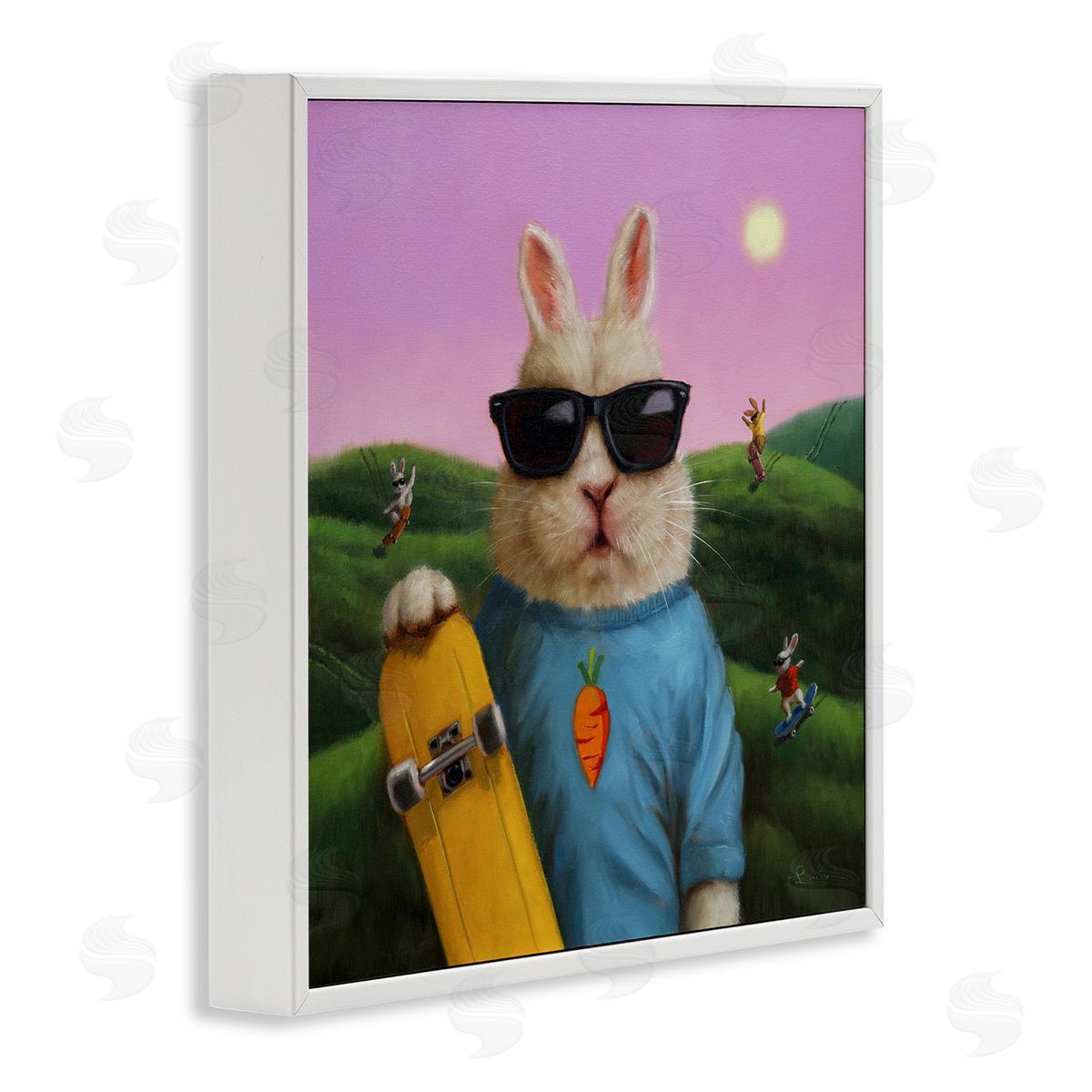 Lucia Heffernan Funny Rabbit Skateboarding Park White Framed Glicee Wall Art Print
