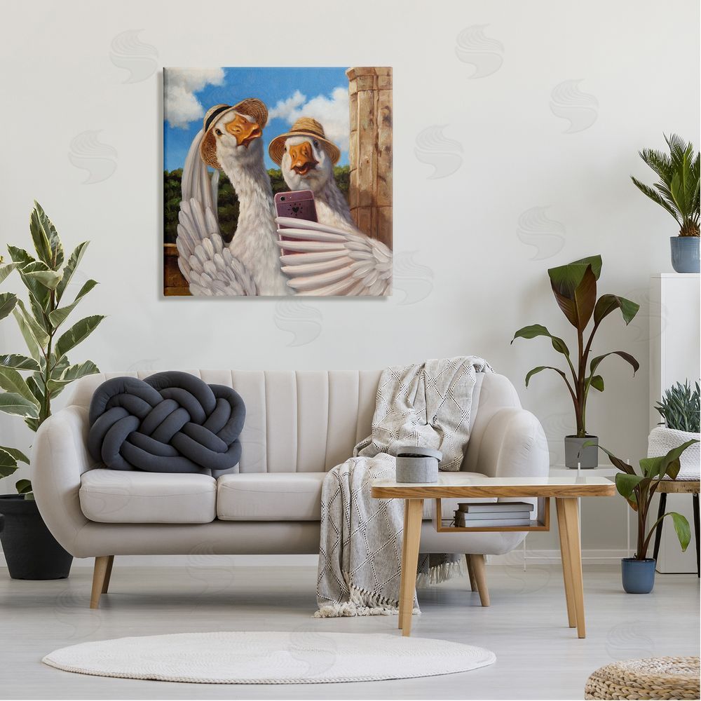 Lucia Heffernan Goose Friends Selfie Scene Canvas Wall Art in Room