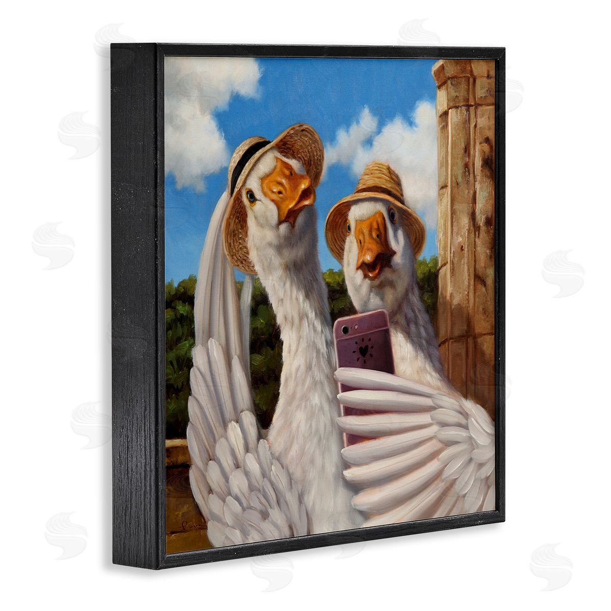 Lucia Heffernan Goose Friends Selfie Scene Black Framed Glicee Wall Art Print