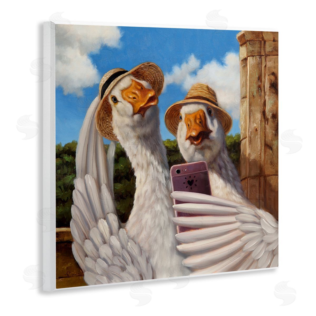 Lucia Heffernan Goose Friends Selfie Scene Wooden Wall Plaque Art Print