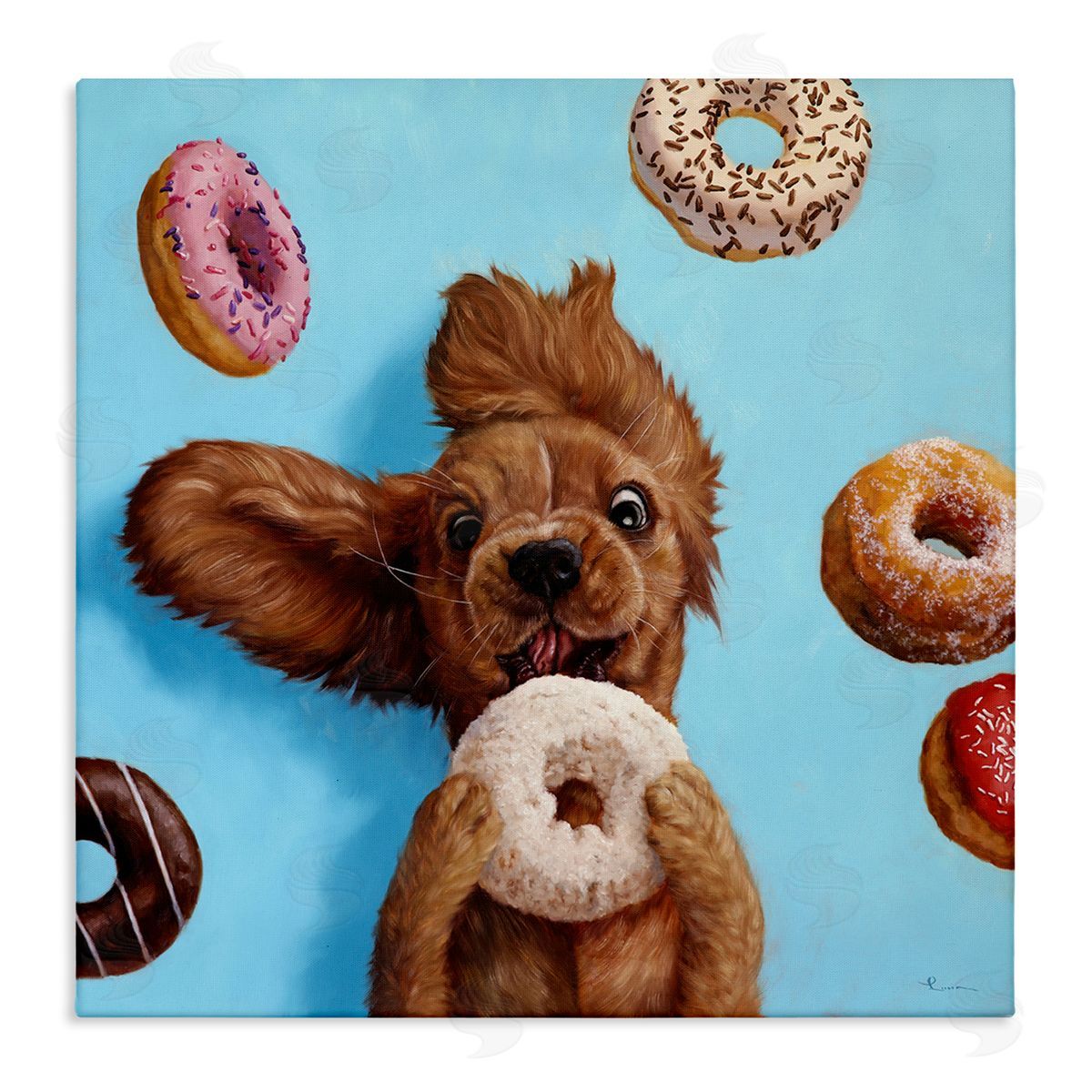 Funny Dog Licking Donut Canvas Wall Art, Home Decor by Lucia Heffernan