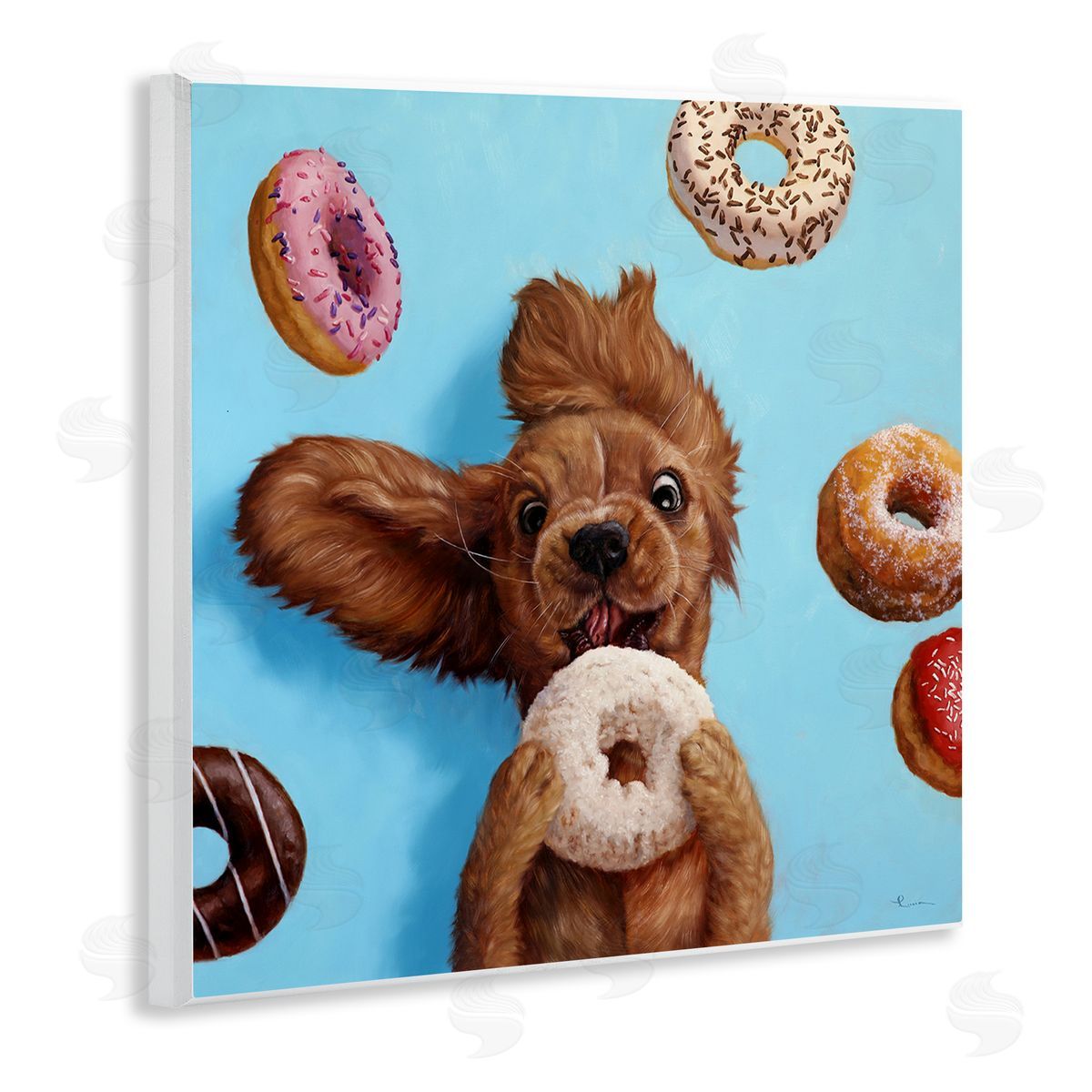 Funny Dog Licking Donut Wood Plaque Wall Art, Home Decor by Lucia Heffernan