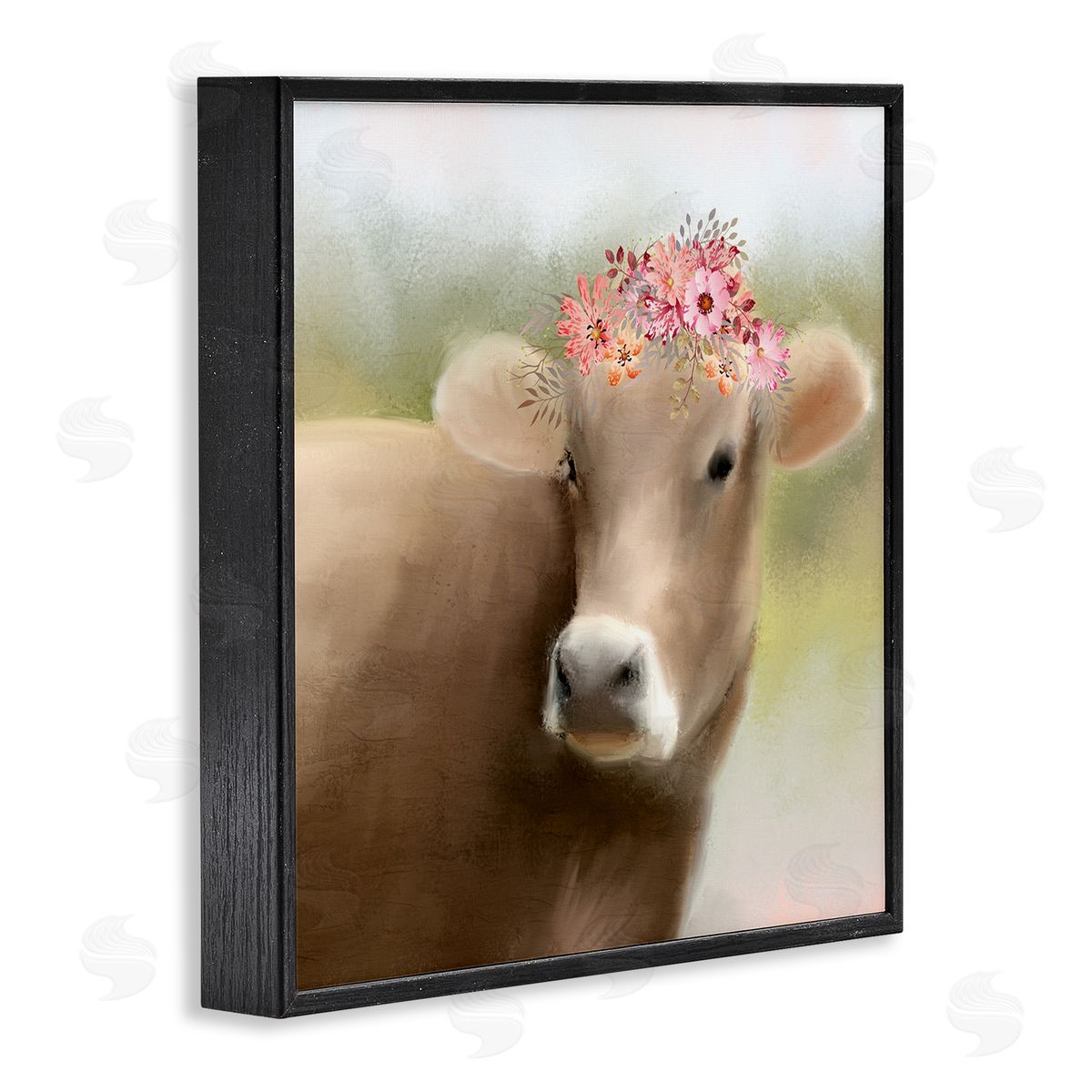 Kim Allen Farm Cow Pink Blooms Arrangement Black Framed Glicee Wall Art Print