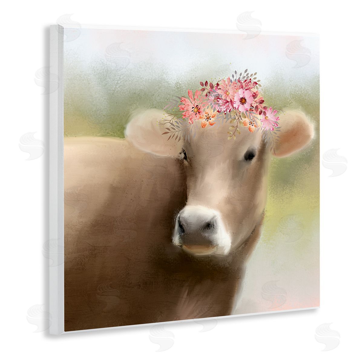 Kim Allen Farm Cow Pink Blooms Arrangement Wooden Wall Plaque Art Print