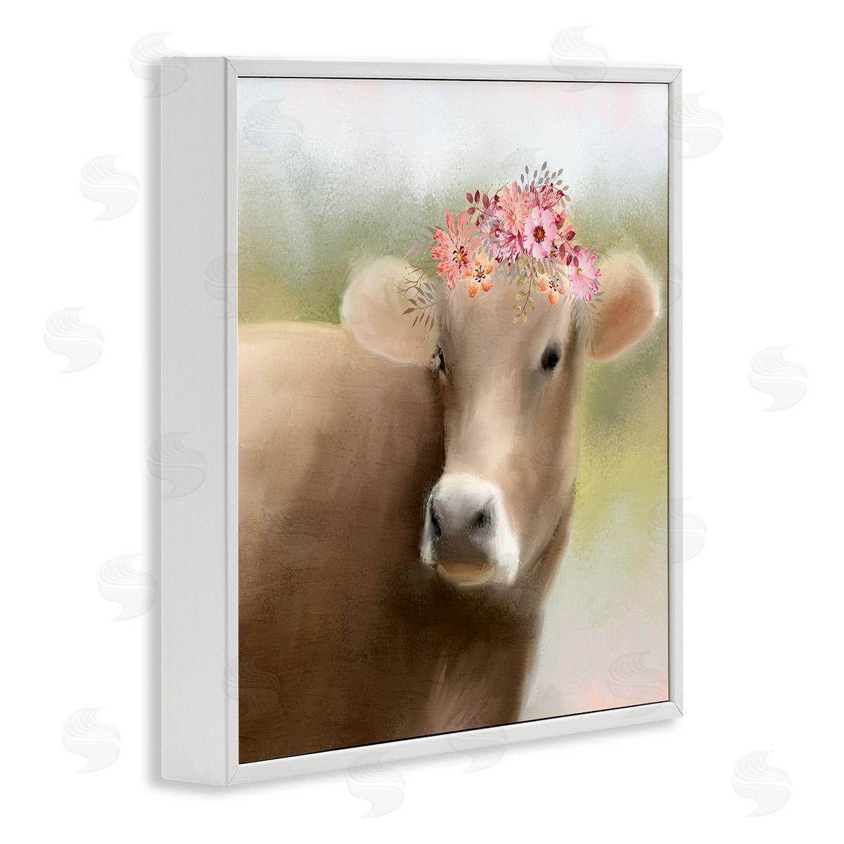 Kim Allen Farm Cow Pink Blooms Arrangement White Framed Glicee Wall Art Print