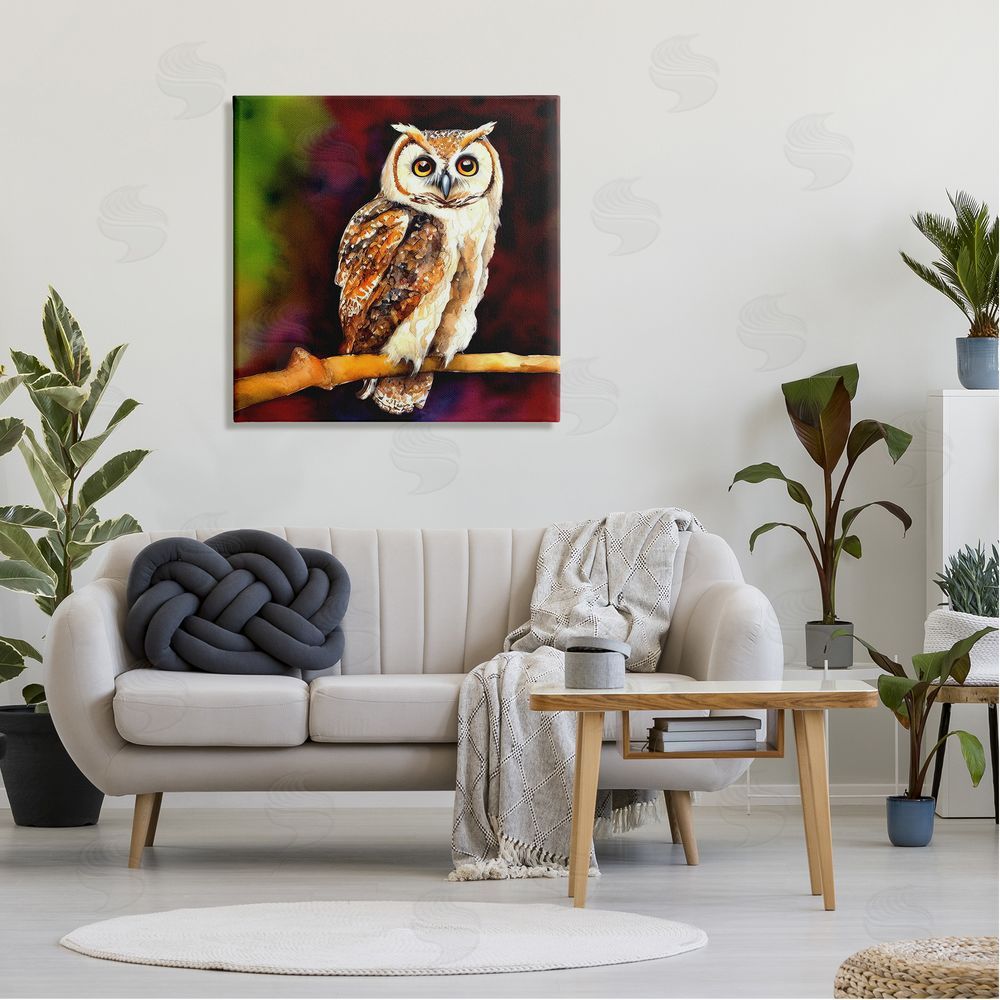 Alpenglow Workshop Intense Owl Gazing Perched Canvas Wall Art in Room